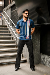 Slice Blue Multicolor Knitted Cotton Polo T-Shirt
