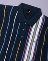 Slice Blue Multicolor Knitted Cotton Polo T-Shirt