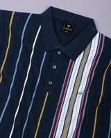Slice Blue Multicolor Knitted Cotton Polo T-Shirt