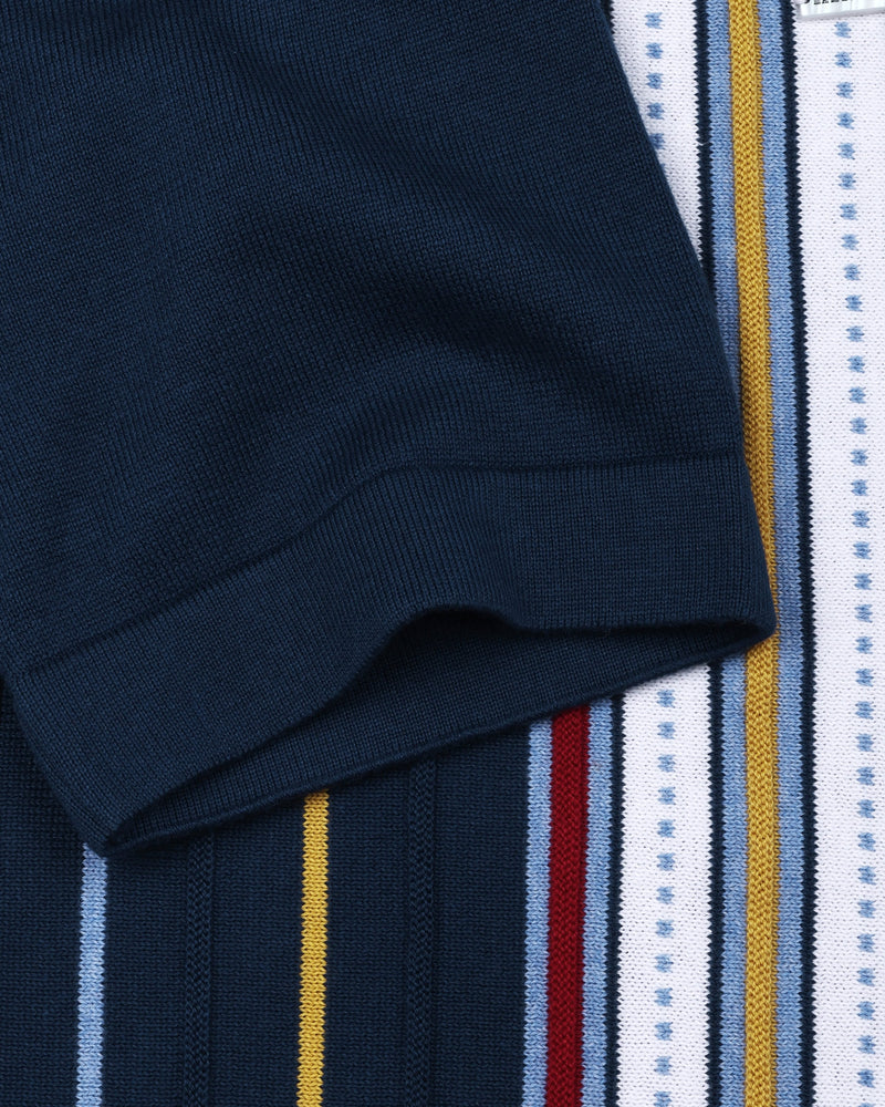 Slice Blue Multicolor Knitted Cotton Polo T-Shirt