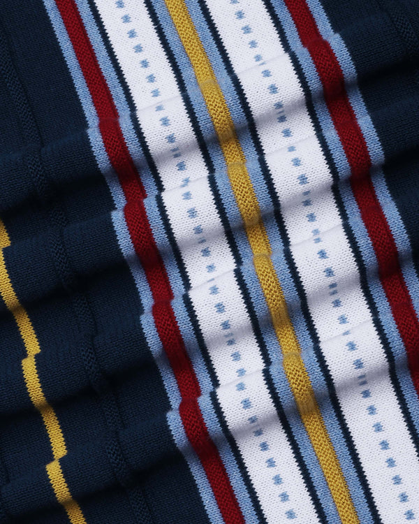 Slice Blue Multicolor Knitted Cotton Polo T-Shirt