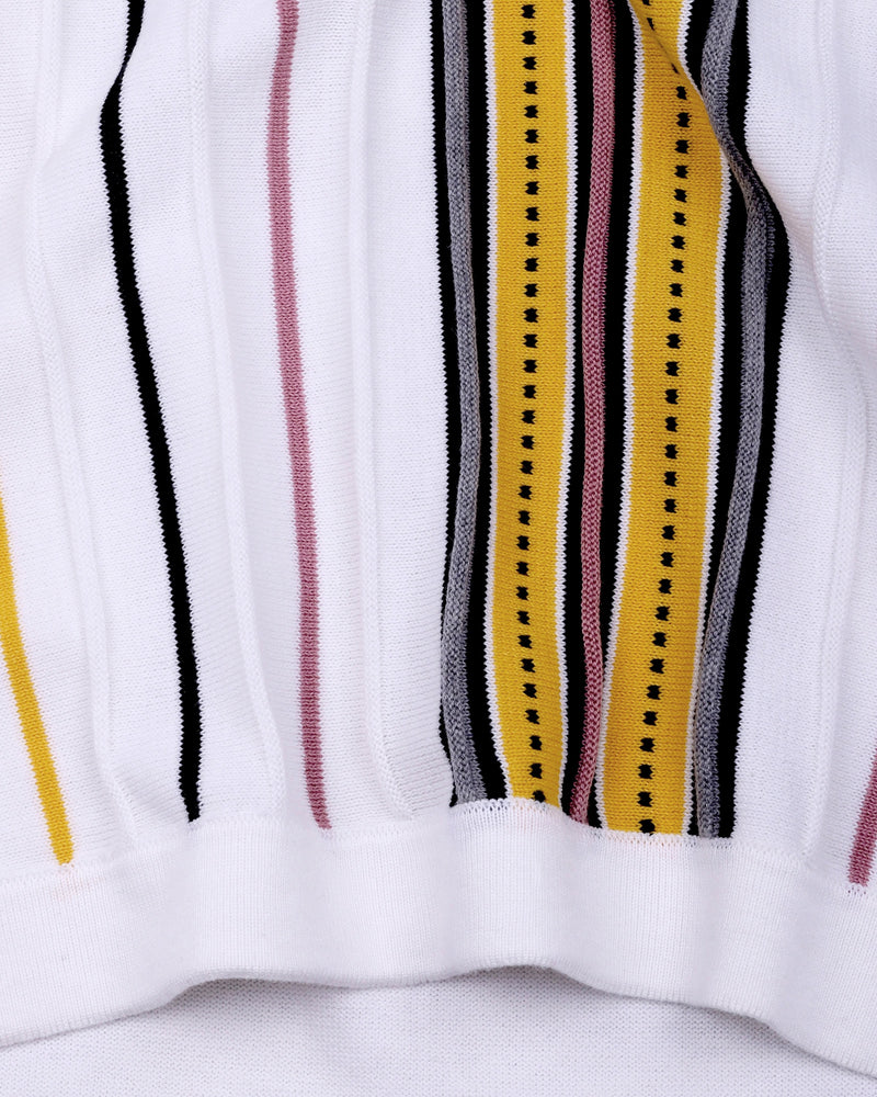 Slice White Multicolor Knitted Cotton Polo T-Shirt