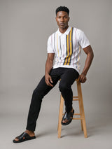 Slice White Multicolor Knitted Cotton Polo T-Shirt