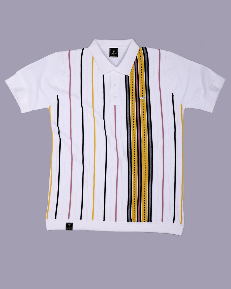 Slice White Multicolor Knitted Cotton Polo T-Shirt