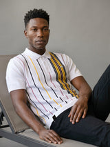 Slice White Multicolor Knitted Cotton Polo T-Shirt
