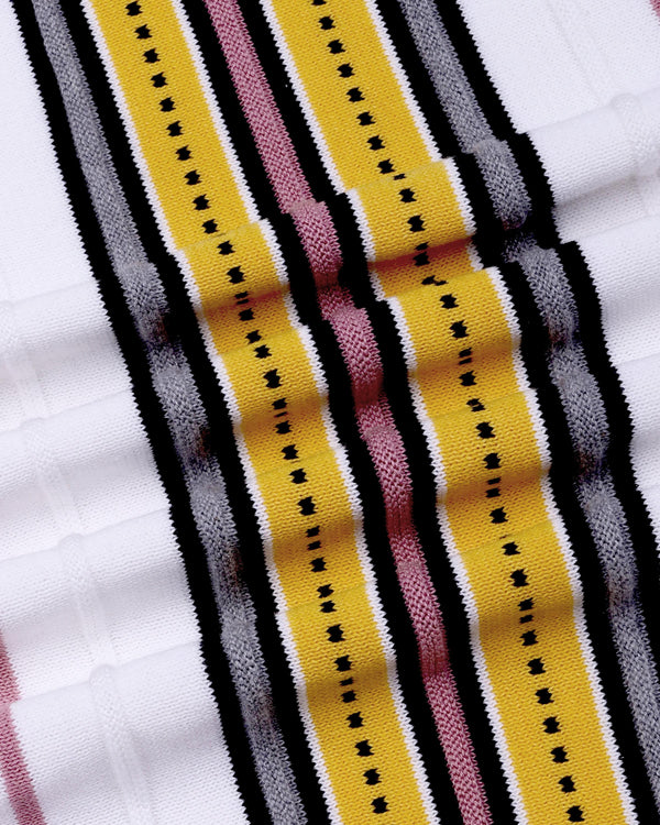 Slice White Multicolor Knitted Cotton Polo T-Shirt