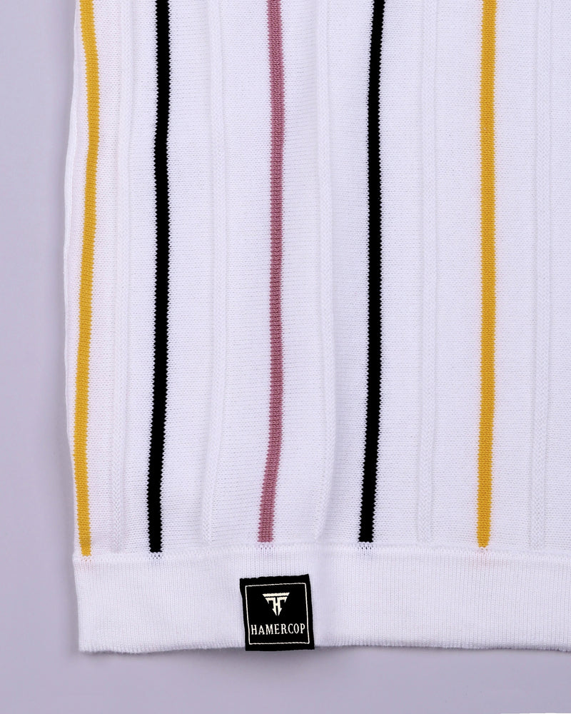 Slice White Multicolor Knitted Cotton Polo T-Shirt