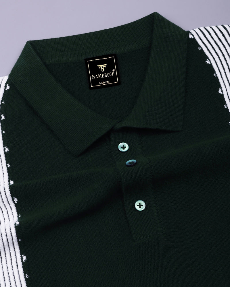 Unix Green With White Knitted Cotton Polo T-Shirt