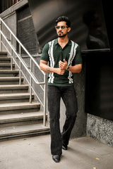 Unix Green With White Knitted Cotton Polo T-Shirt