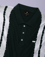 Unix Green With White Knitted Cotton Polo T-Shirt