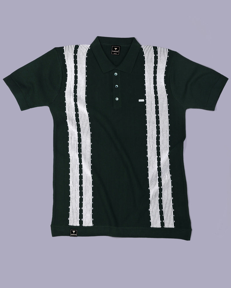Unix Green With White Knitted Cotton Polo T-Shirt