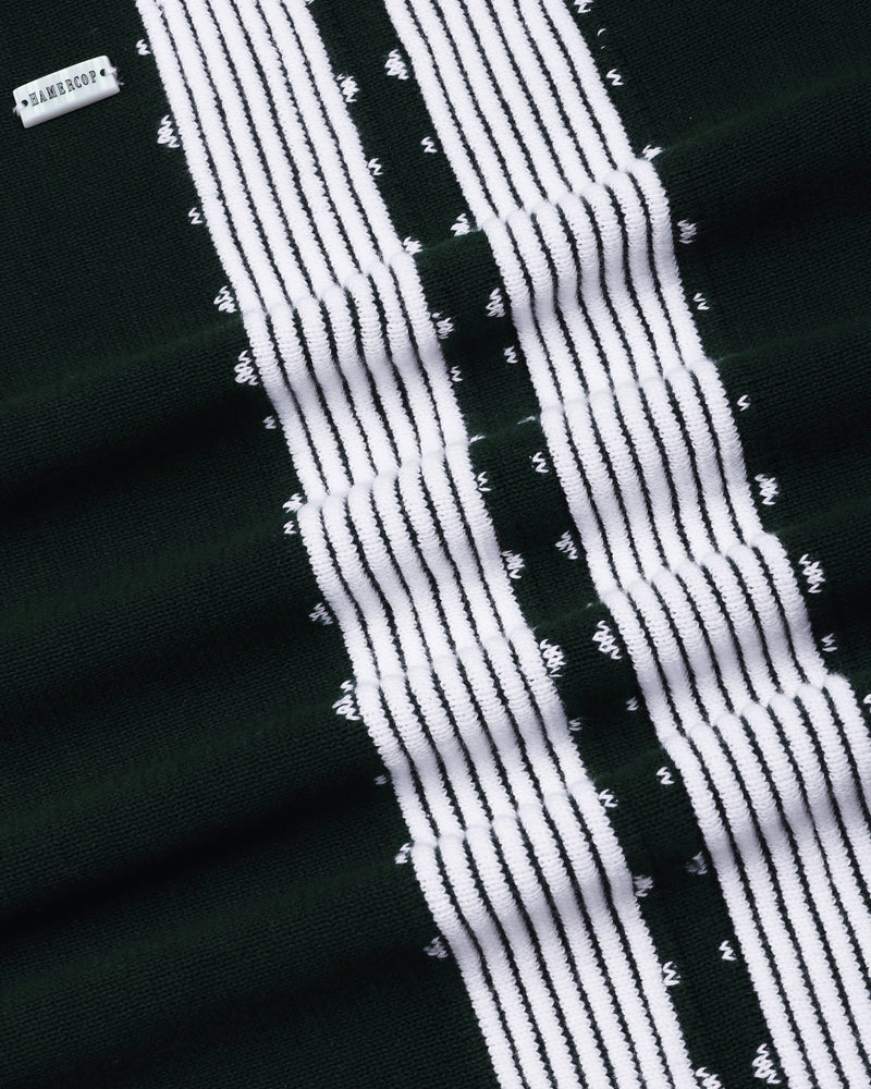 Unix Green With White Knitted Cotton Polo T-Shirt