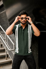 Unix Green With White Knitted Cotton Polo T-Shirt