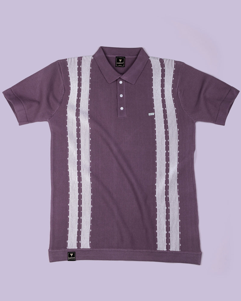 Unix Onion Pink With White Knitted Cotton Polo T-Shirt