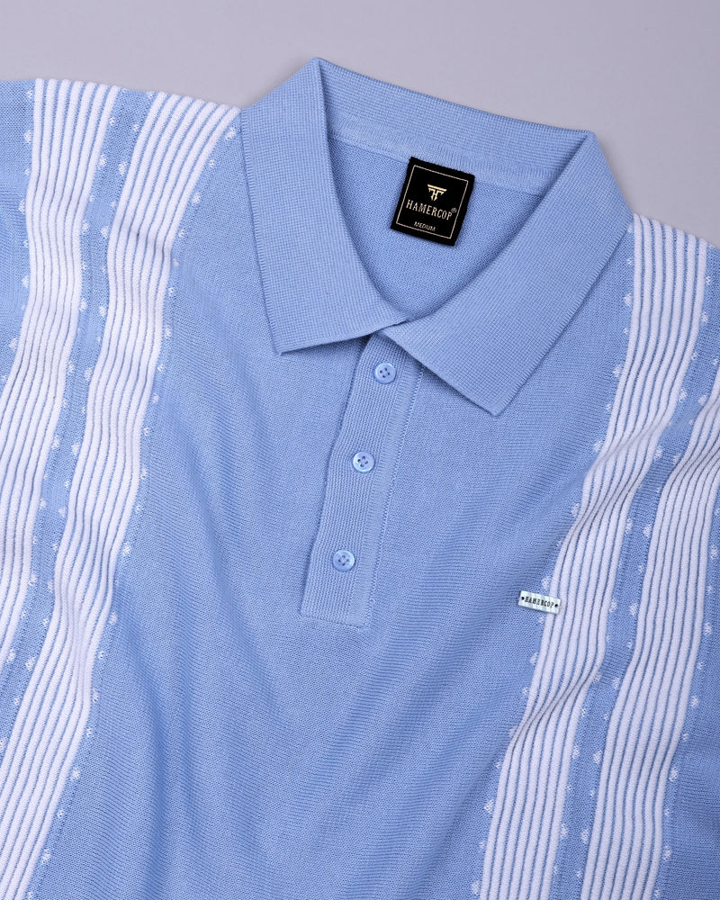 Unix SkyBlue With White Knitted Cotton Polo T-Shirt