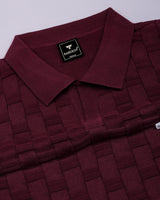 Flamora Wine Red Knitted Cotton Polo T-Shirt