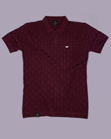 Flamora Wine Red Knitted Cotton Polo T-Shirt