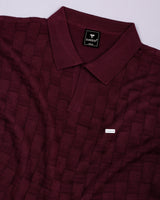 Flamora Wine Red Knitted Cotton Polo T-Shirt