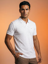Flamora White Knitted Cotton Polo T-Shirt
