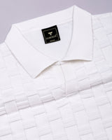 Flamora White Knitted Cotton Polo T-Shirt