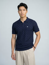 Flamora NavyBlue Knitted Cotton Polo T-Shirt