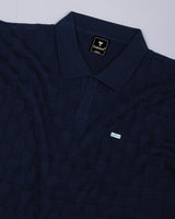 Flamora NavyBlue Knitted Cotton Polo T-Shirt