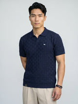 Flamora NavyBlue Knitted Cotton Polo T-Shirt