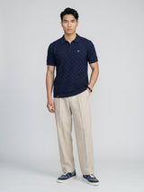Flamora NavyBlue Knitted Cotton Polo T-Shirt