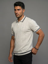 Drongo White Melange Knitted Cotton Polo T-Shirt