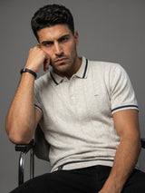 Drongo White Melange Knitted Cotton Polo T-Shirt