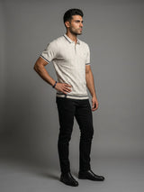 Drongo White Melange Knitted Cotton Polo T-Shirt