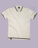 Drongo White Melange Knitted Cotton Polo T-Shirt