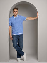 Drongo Blue Melange Knitted Cotton Polo T-Shirt