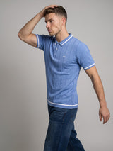 Drongo Blue Melange Knitted Cotton Polo T-Shirt