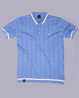 Drongo Blue Melange Knitted Cotton Polo T-Shirt