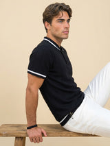 Drongo Black Knitted Cotton Polo T-Shirt