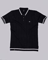 Drongo Black Knitted Cotton Polo T-Shirt