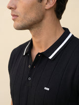 Drongo Black Knitted Cotton Polo T-Shirt
