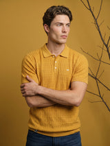 Conure Mustard Yellow Knitted Cotton Polo T-Shirt