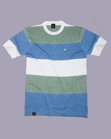 Tundra Blue Multicolor Stripe Knitted Cotton T-Shirt