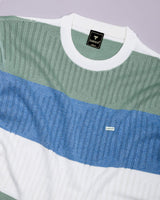 Tundra Blue Multicolor Stripe Knitted Cotton T-Shirt