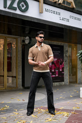 Walrus Brown Knitted Cotton Polo T-Shirt
