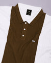 Sloth Brown With White Knitted Cotton Polo Designer T-Shirt