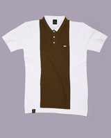 Sloth Brown With White Knitted Cotton Polo Designer T-Shirt