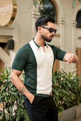 Sloth Green With White Knitted Cotton Polo Designer T-Shirt