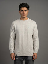 Hamilton White Melange Knitted Cotton Full Sleeves T-Shirt