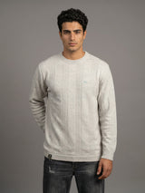 Hamilton White Melange Knitted Cotton Full Sleeves T-Shirt