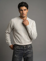Hamilton White Melange Knitted Cotton Full Sleeves T-Shirt