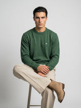 Hamilton Green Melange Knitted Cotton Full Sleeves T-Shirt