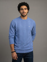 Hamilton SkyBlue Melange Knitted Cotton Full Sleeves T-Shirt